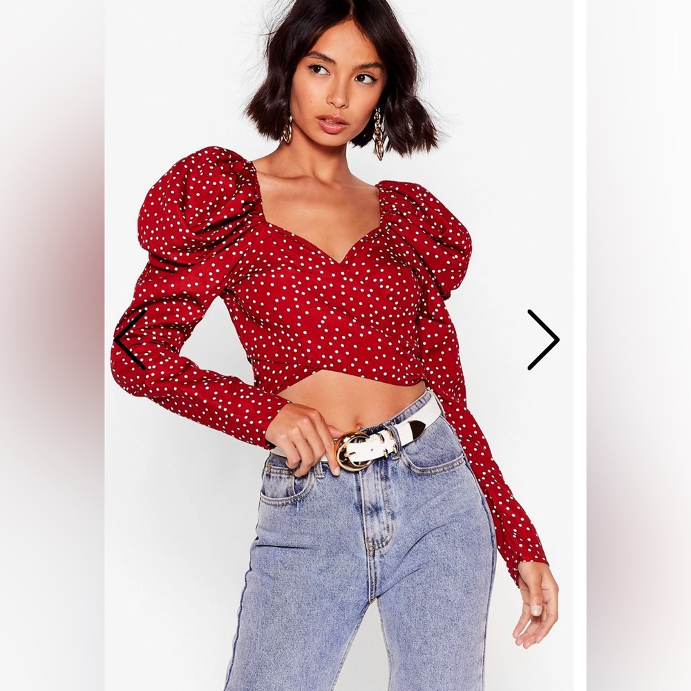 Nasty Gal Red Polka Dot Puff Sleeve Blouse size M